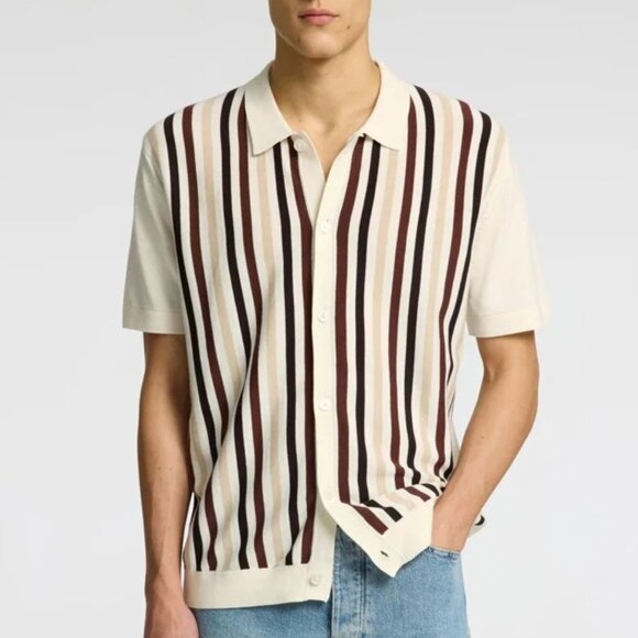 Selected Homme Cream with Multi Striped Knitted Shirt - Picture 1 of 4
